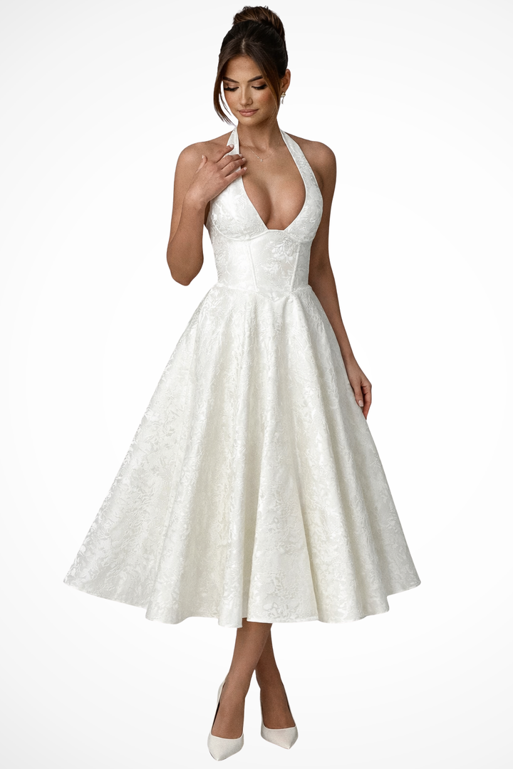Halter Neck Corset Midi Dress White – Siopie