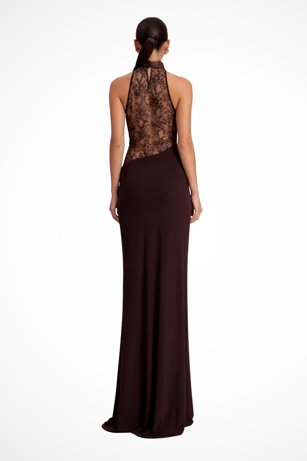 Siopie Women's Halter Neck Lace Panel Maxi Dress