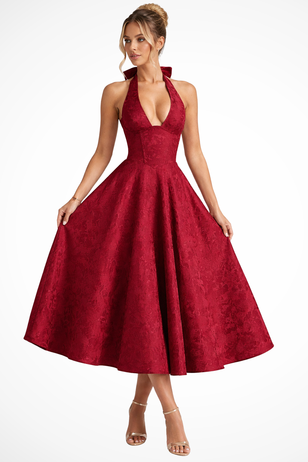 Halter Neck Corset Midi Dress Red – Siopie