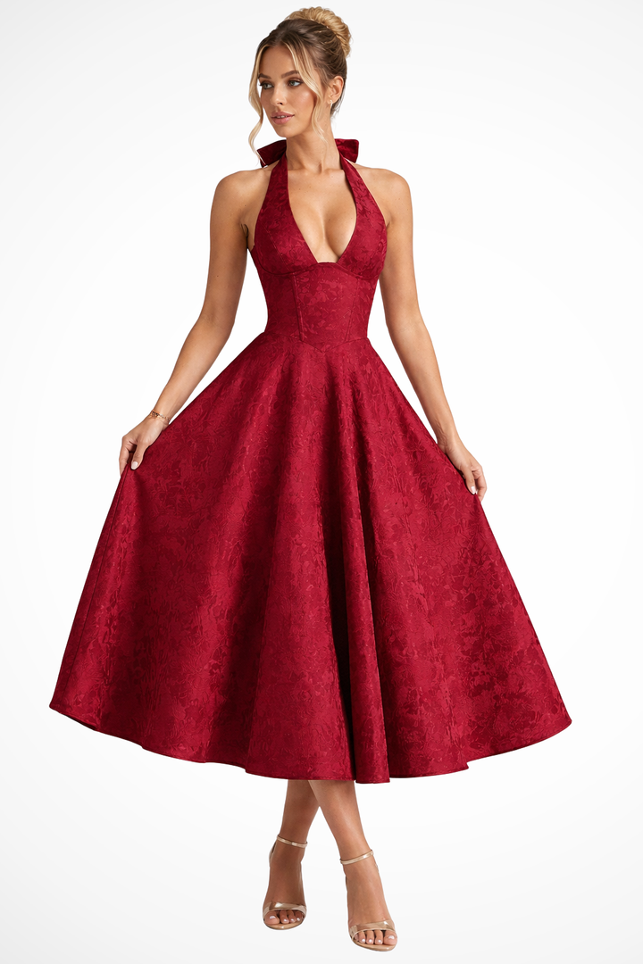 Halter Neck Corset Midi Dress Red – Siopie