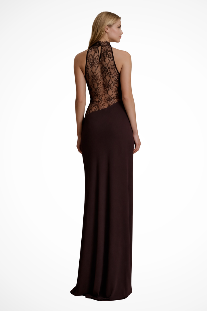 Siopie Women's Halter Neck Lace Panel Maxi Dress