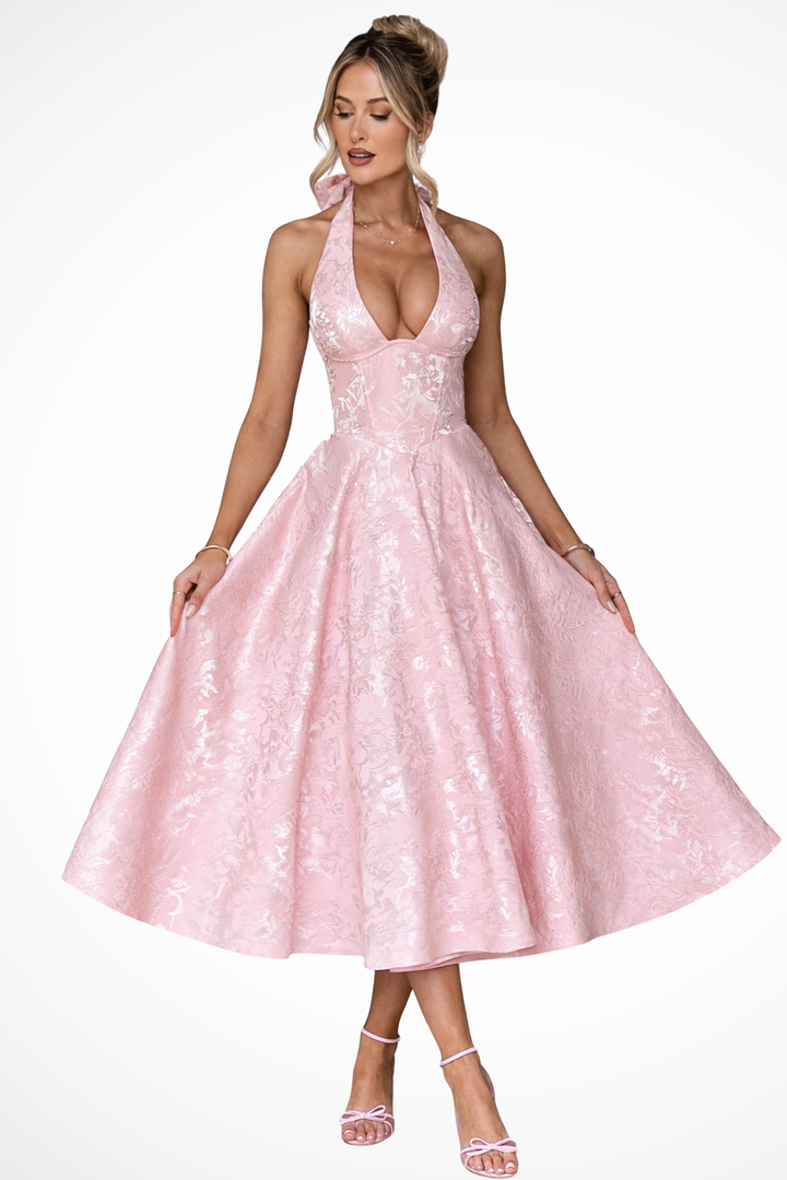Halter Neck Corset Midi Dress Pink – Siopie