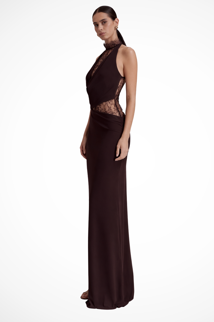 Siopie Women's Halter Neck Lace Panel Maxi Dress