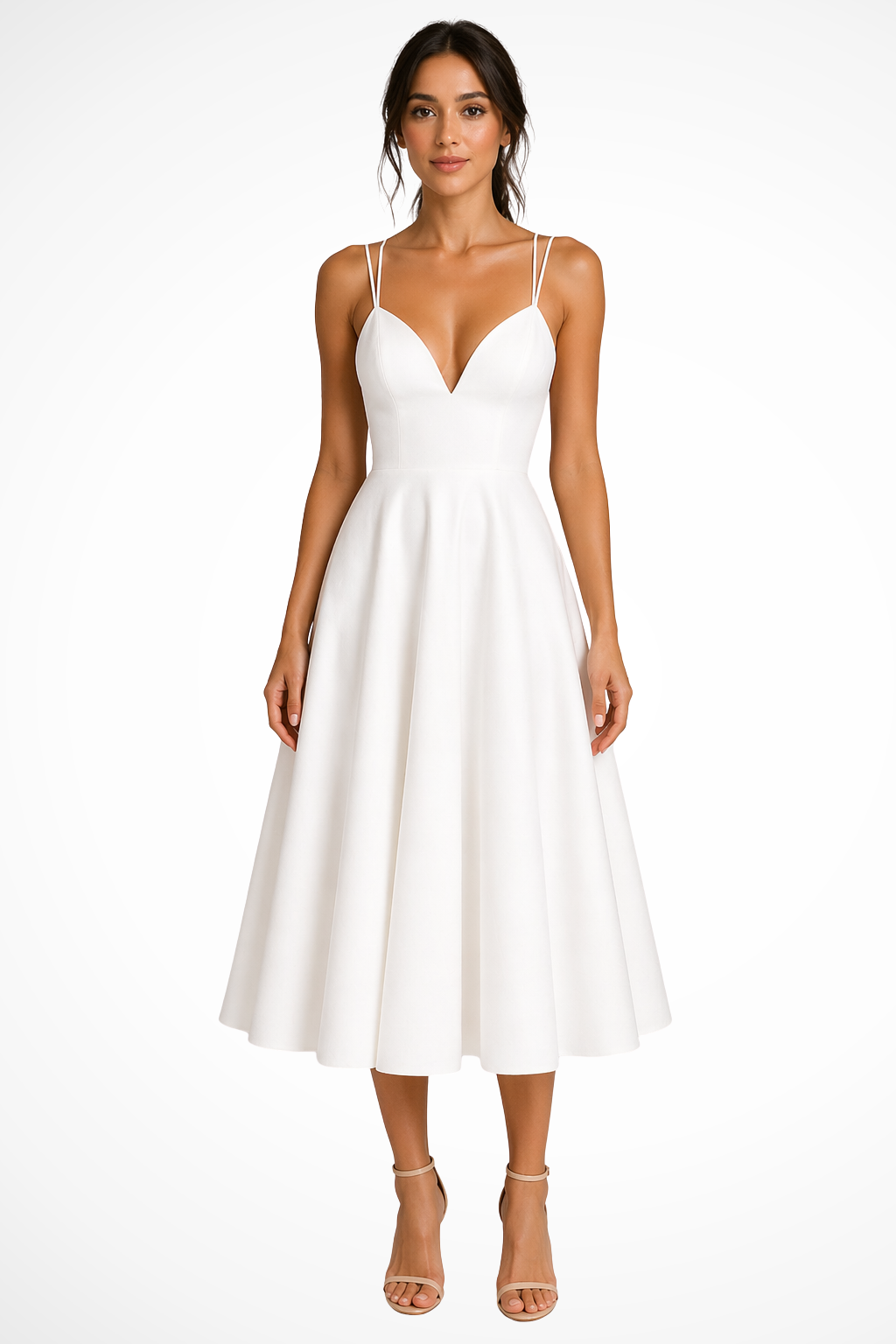 Siopie Women's Sweetheart Neck A-Line Midi Dress in White