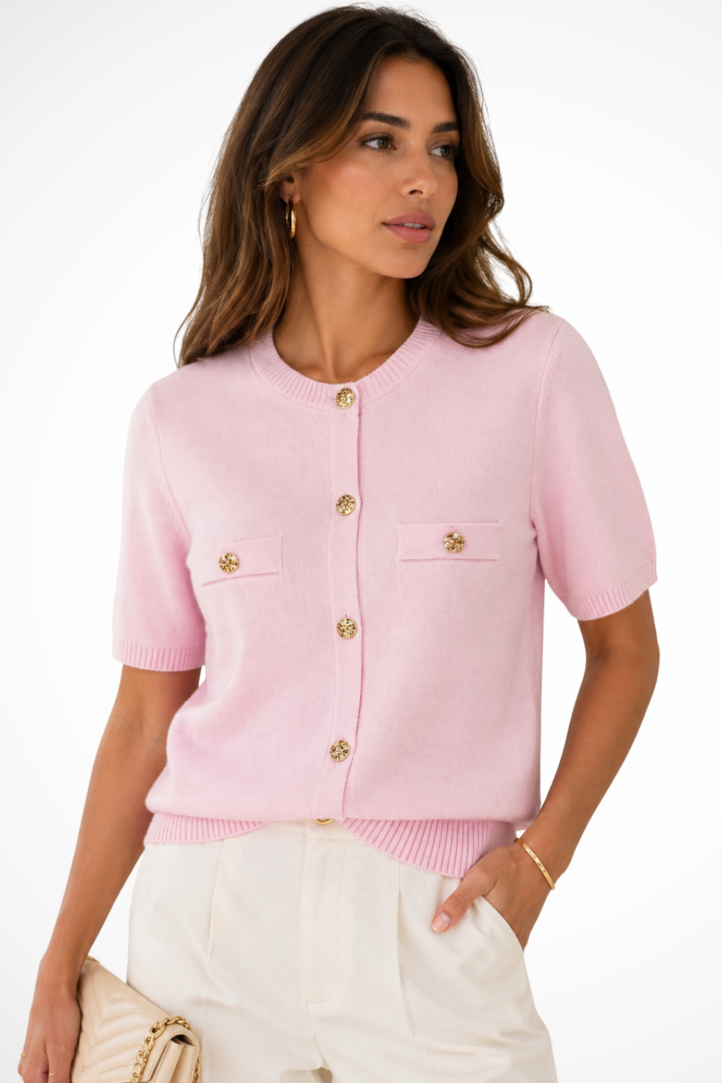 Siopie Women's Short Sleeve Knit Cardigan in Pink