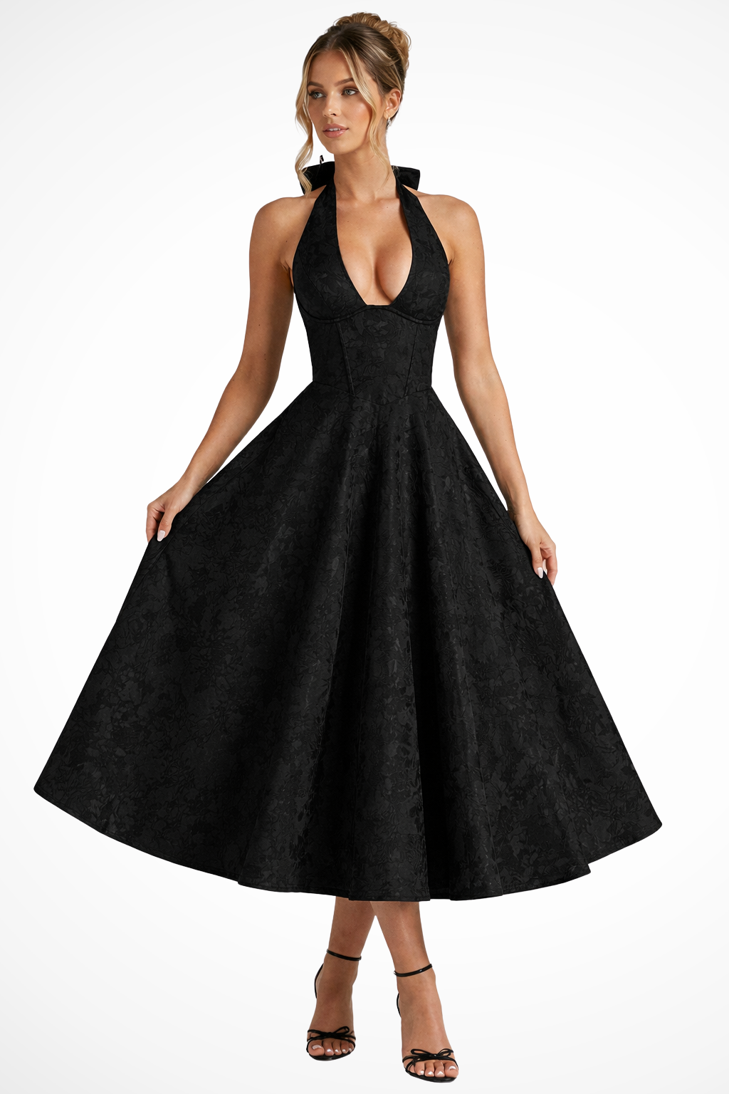 Halter Neck Corset Midi Dress Black – Siopie