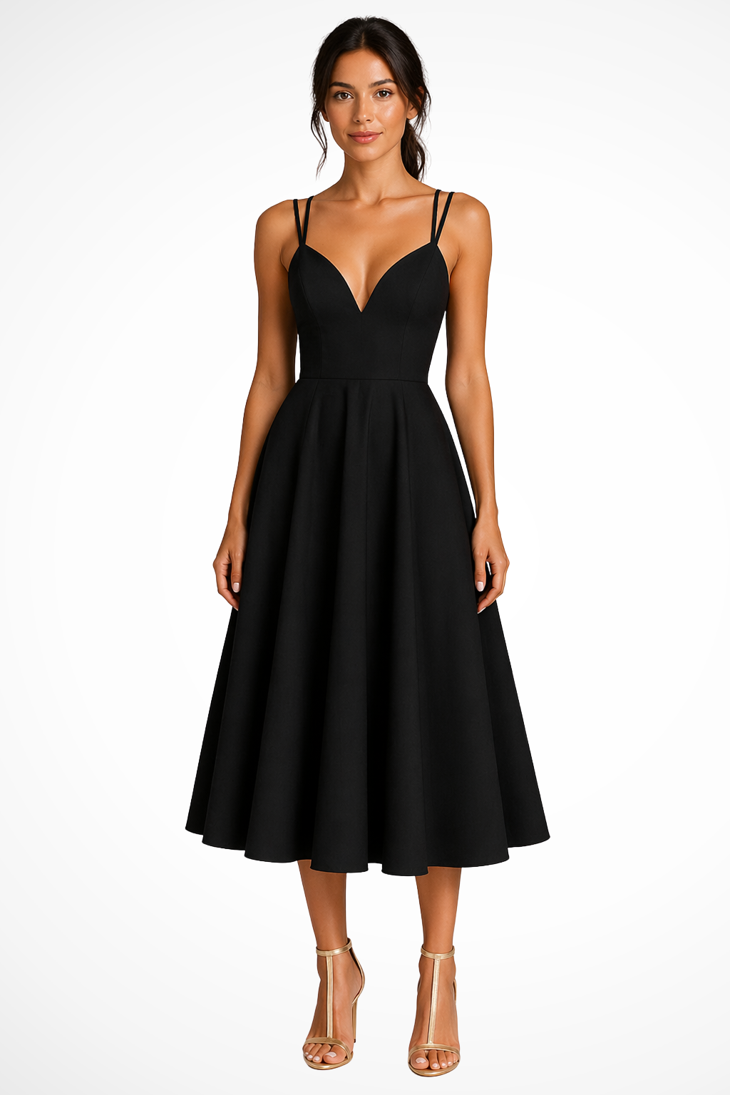 Siopie Women's Sweetheart Neck A-Line Midi Dress in Black