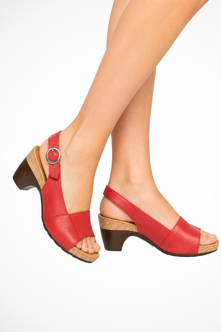 Siopie Block Heel Slingback Orthopaedic Sandals in Red