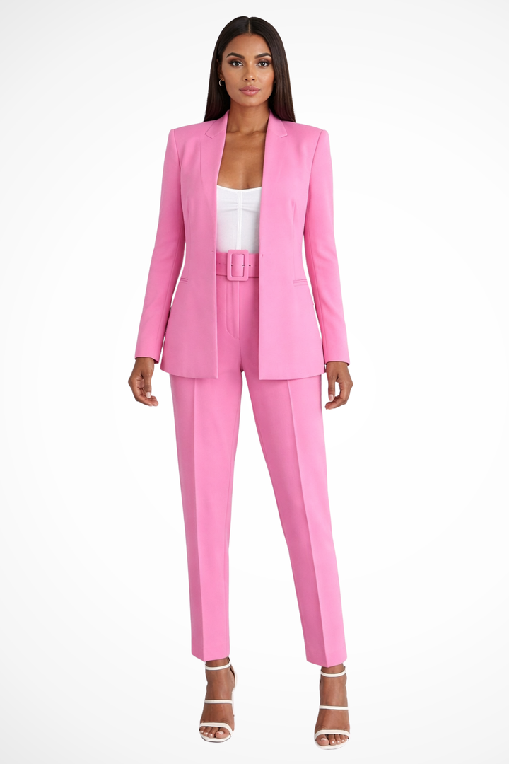 Tailored Blazer Wide Leg Trouser Suit Pink – Siopie