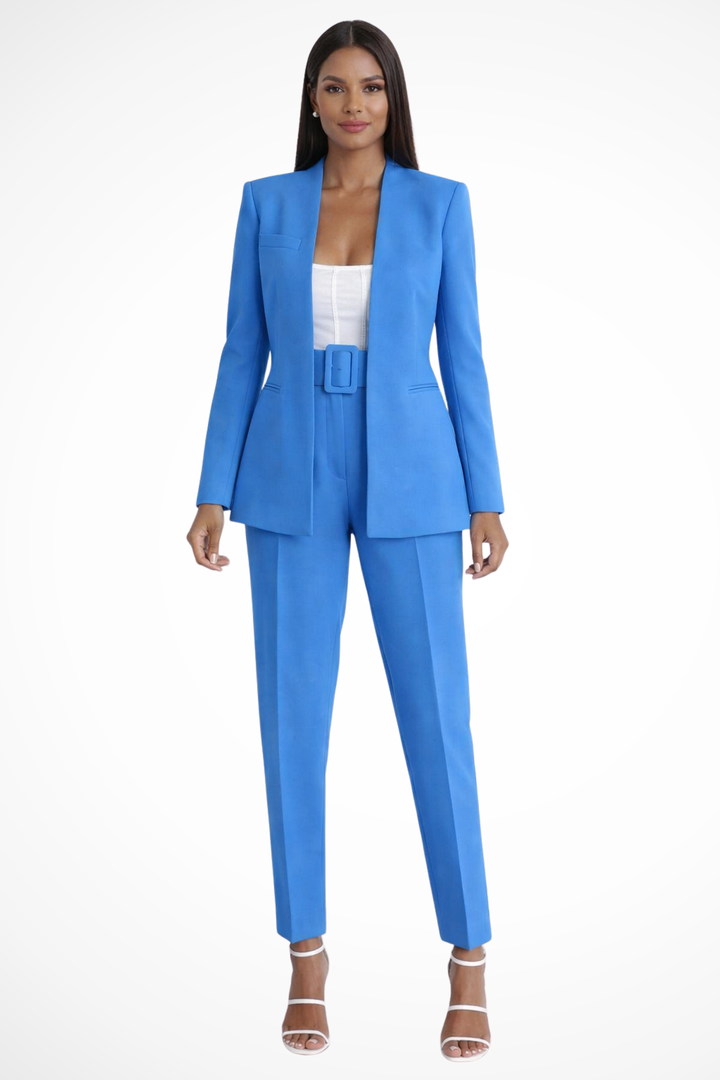 Tailored Blazer Wide Leg Trouser Suit Blue – Siopie