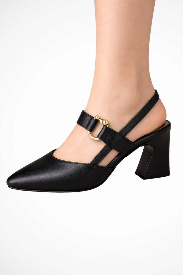 Siopie Women's Slingback Block Heel Mary Janes in Black
