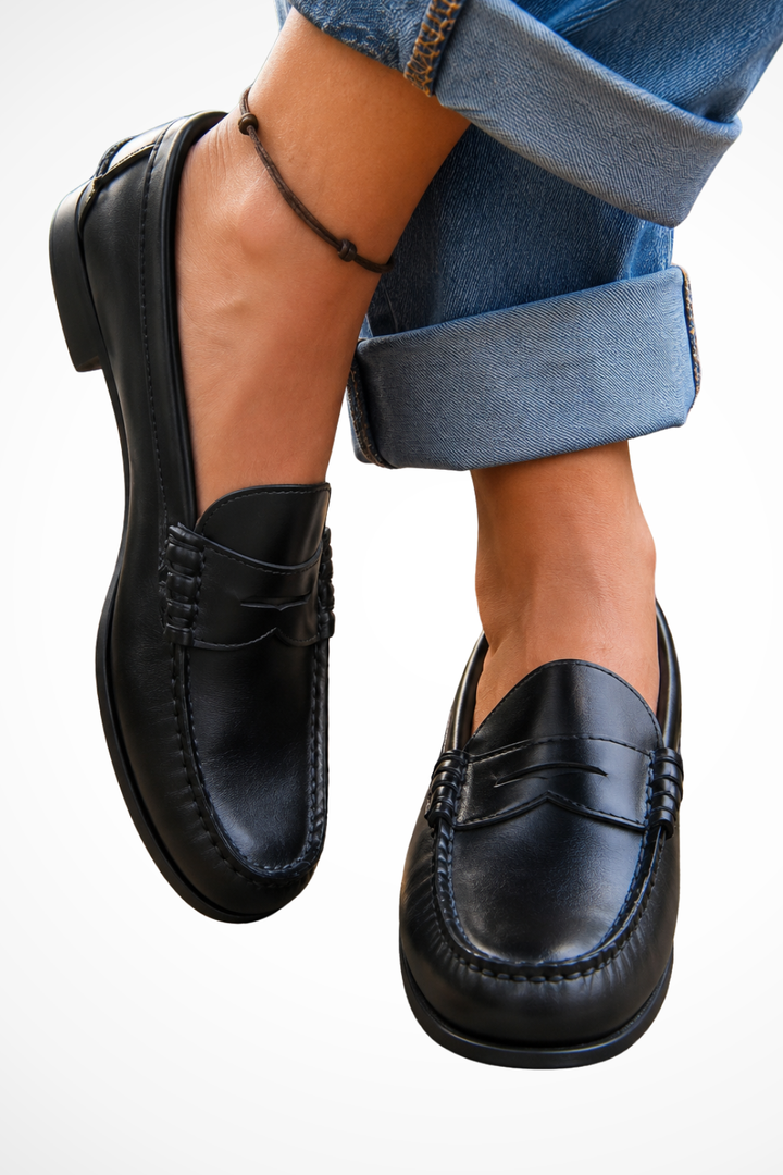Siopie Penny Leather Orthopaedic Classic Loafers in Black
