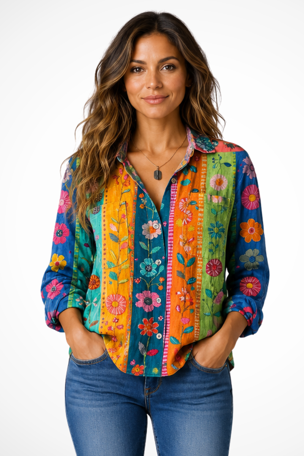 Siopie Bandana Print Boho Button-Down Blouse in Multicoloured