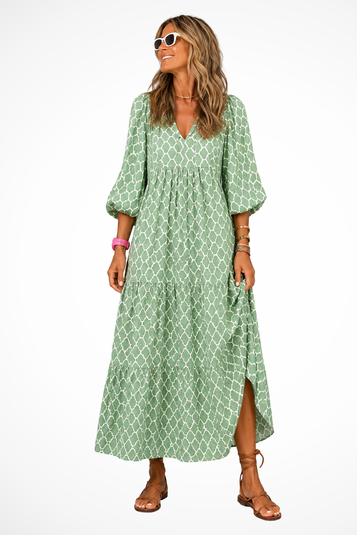 Siopie Boho Tiered Flowing V-Neck Maxi Dress