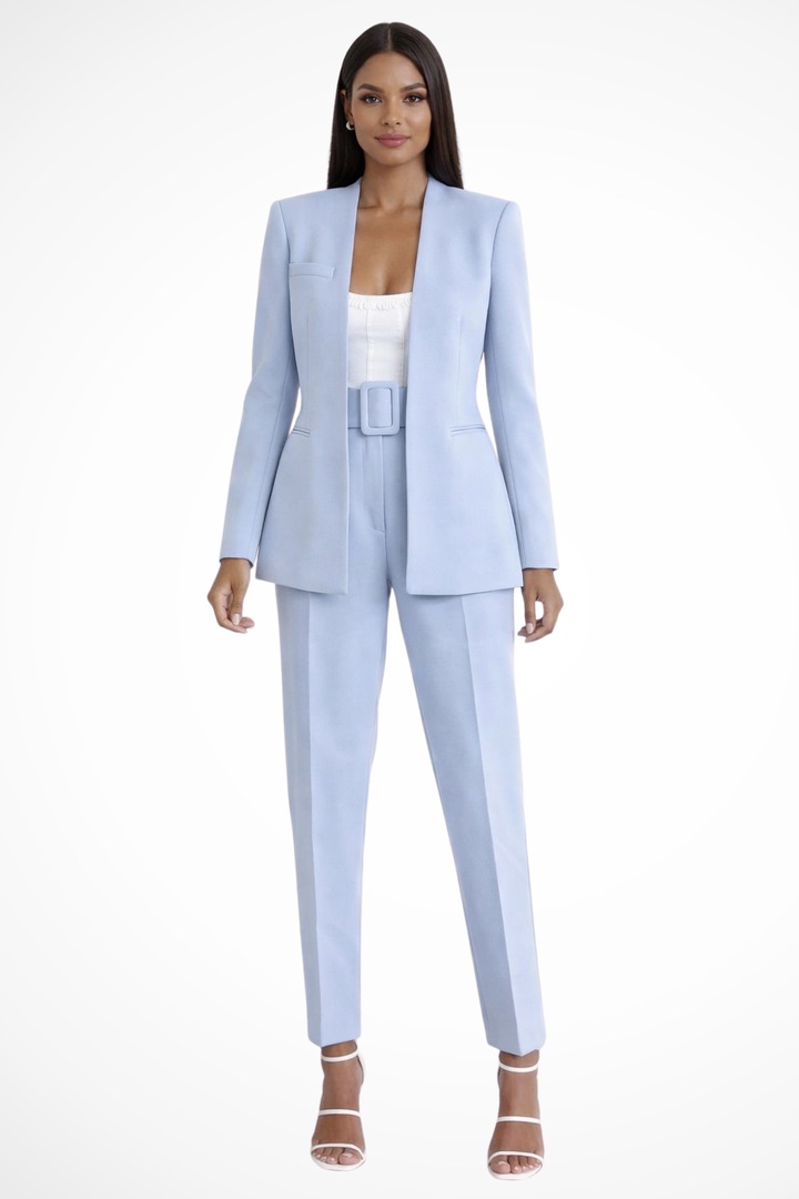 Tailored Blazer Wide Leg Trouser Suit Light Blue – Siopie