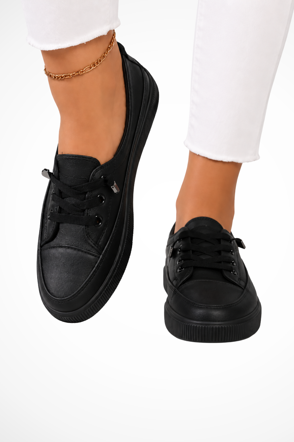 Siopie Lace Up Canvas Orthopaedic Trainers in Black