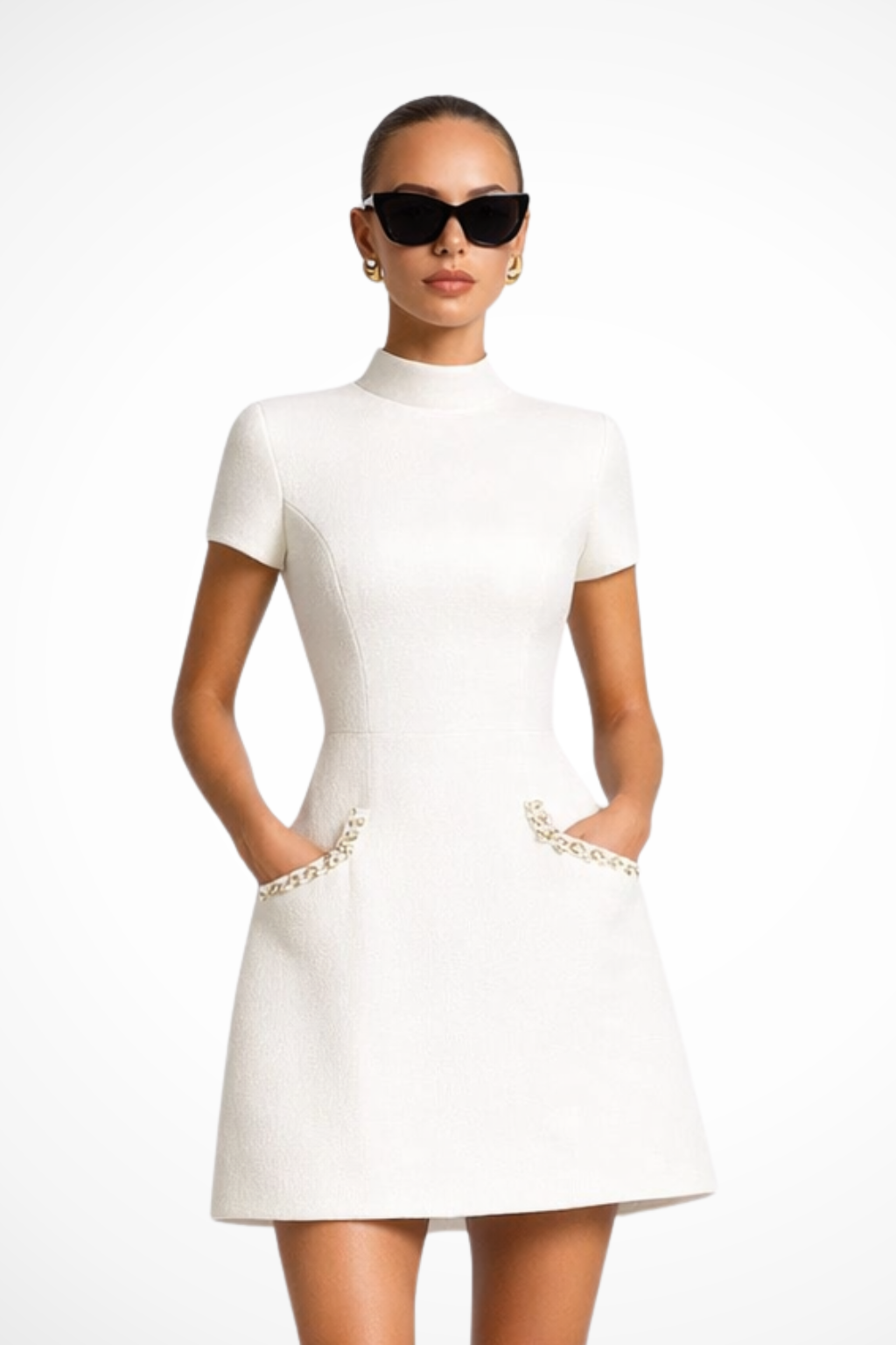 Siopie Women's Pearl Trim Mini Dress in White