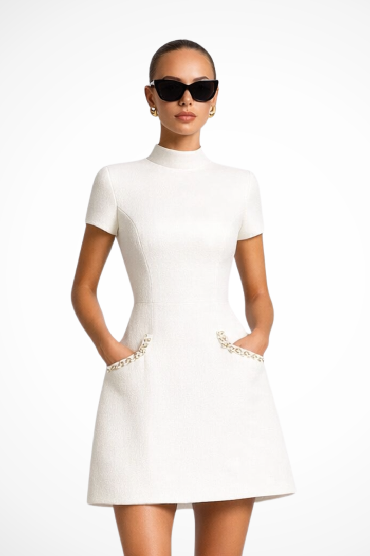 Siopie Women's Pearl Trim Mini Dress in White