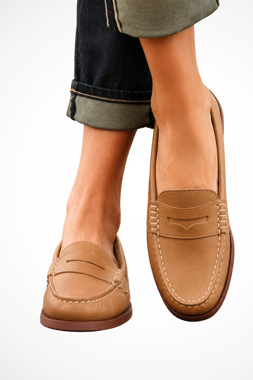 Siopie Penny Leather Orthopaedic Classic Loafers in Khaki