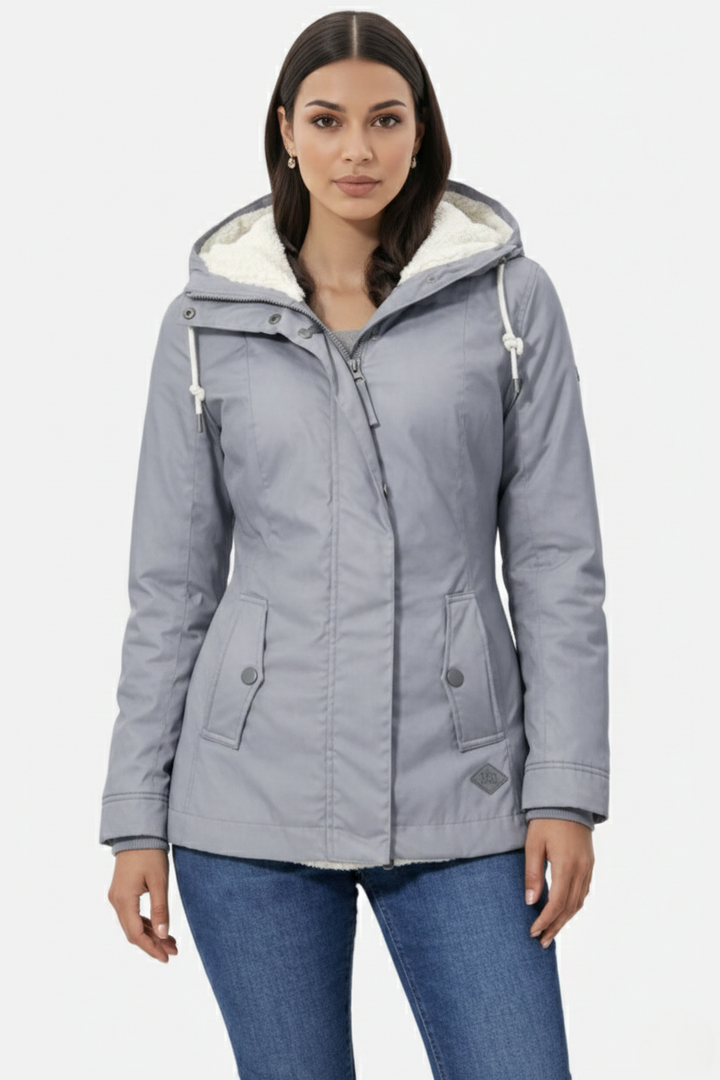 Waterproof Zip-Up Jacket with Fleece-Trim Hood and Pockets