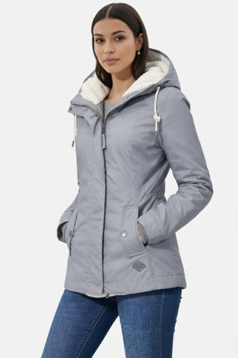 Waterproof Zip-Up Jacket with Fleece-Trim Hood and Pockets