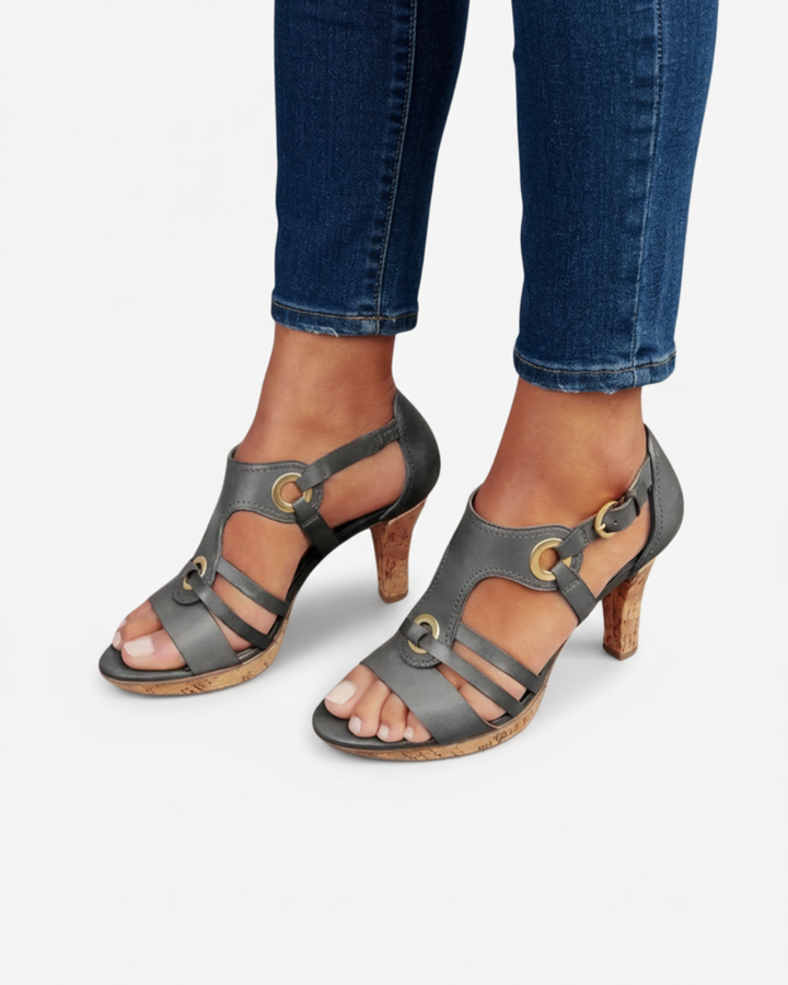 Cork Heel Sandals Women Open Toe Buckle Strap