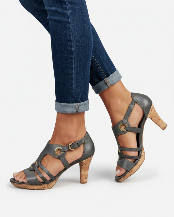 Cork Heel Sandals Women Open Toe Buckle Strap