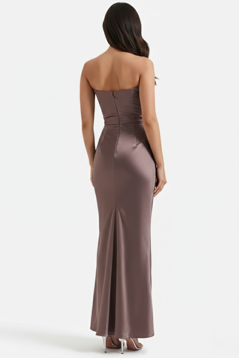 Strapless Corset Maxi Dress Structured Bodice Draped Detail