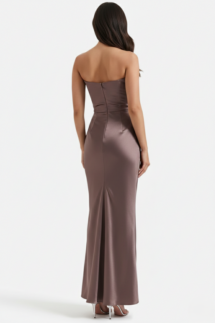 Strapless Corset Maxi Dress Structured Bodice Draped Detail