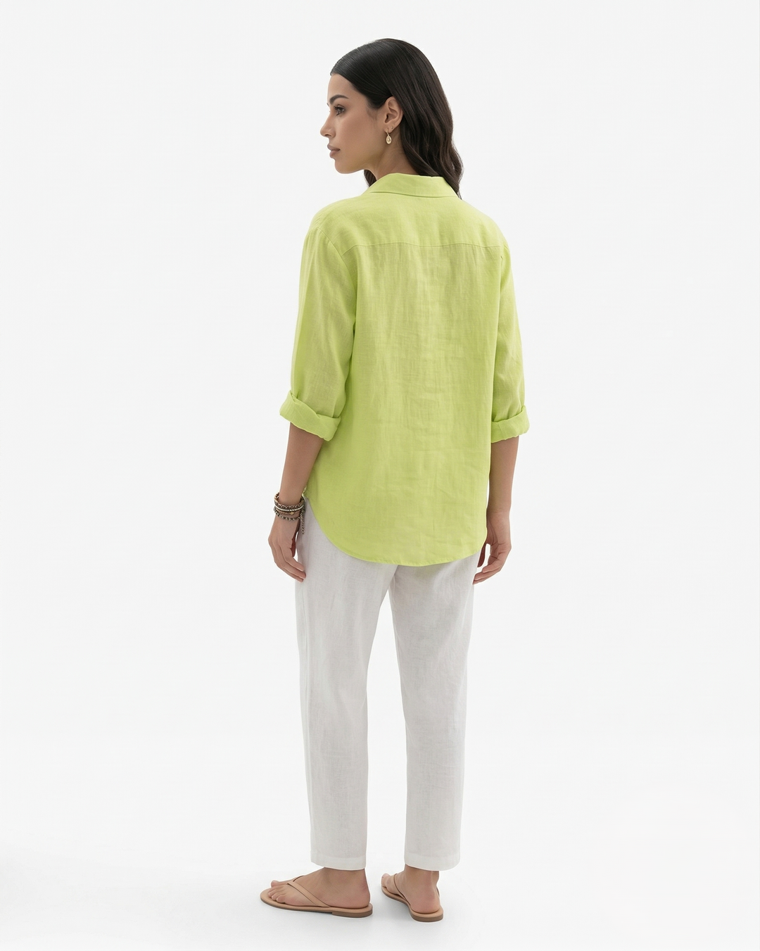 Collared Button Placket Linen Blend Long Sleeve