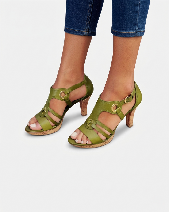 Cork Heel Sandals Women Open Toe Buckle Strap