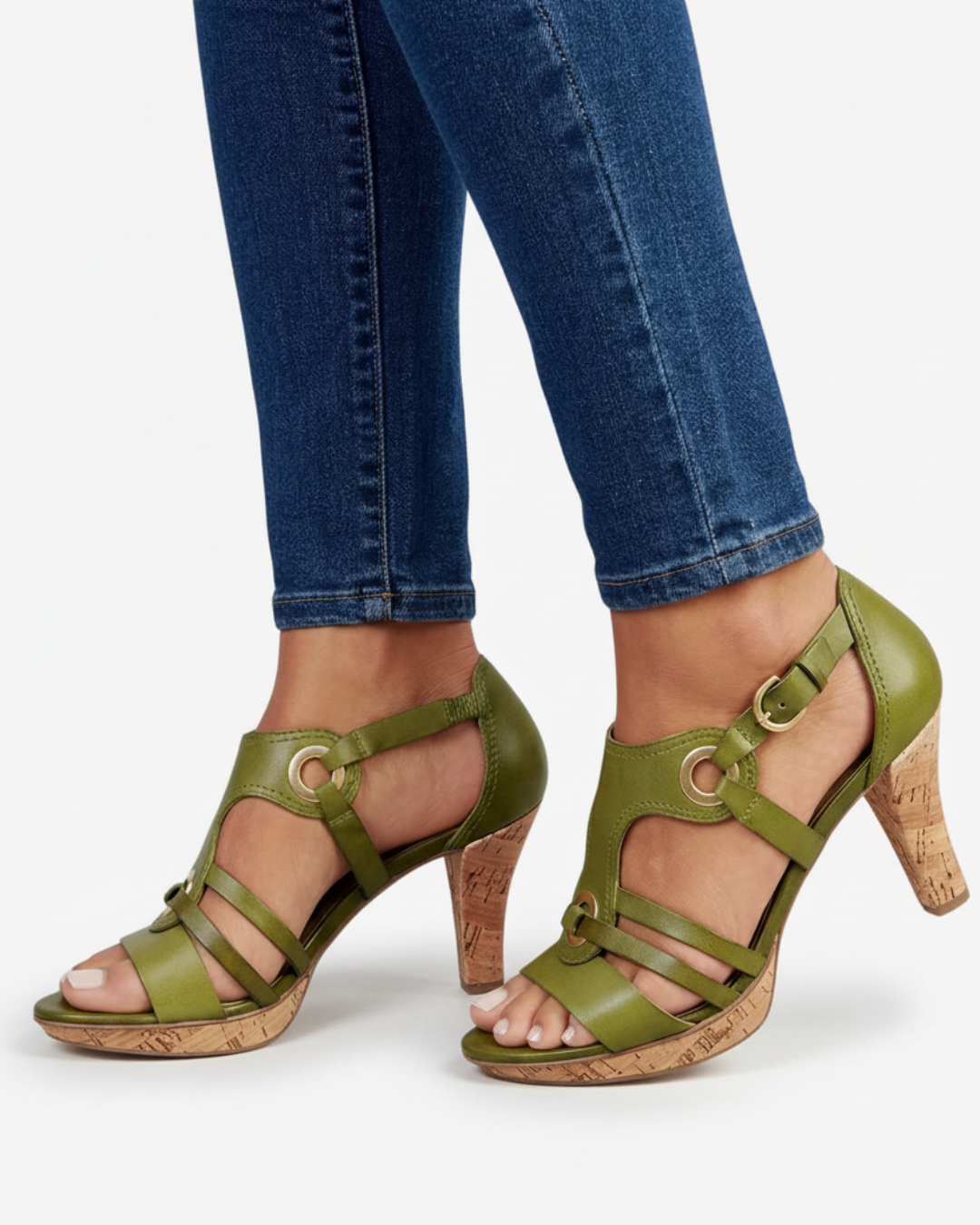 Cork Heel Sandals Women Open Toe Buckle Strap