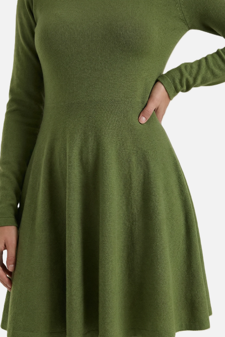 Knitted Long Sleeve Skater Dress - Fit and Flare A-Line Mini