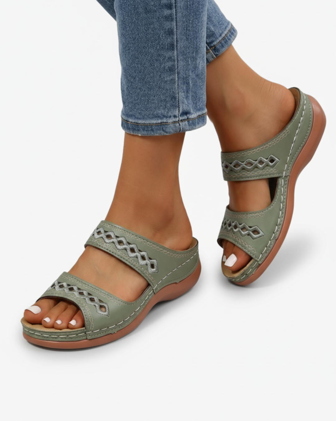 Slide Sandals Double Strap Cutout Upper Open Toe