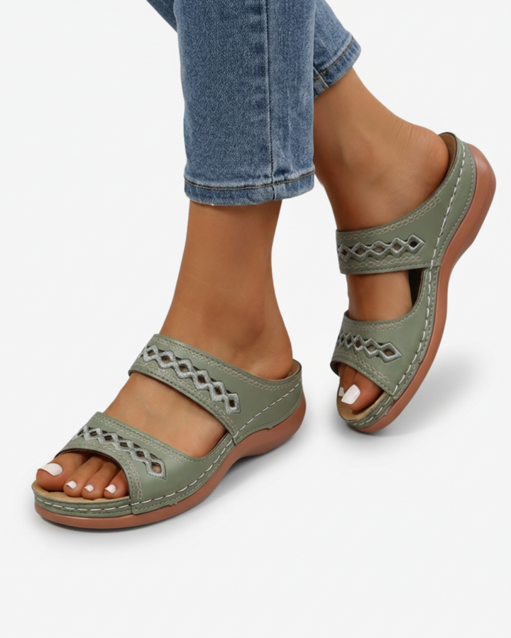 Slide Sandals Double Strap Cutout Upper Open Toe