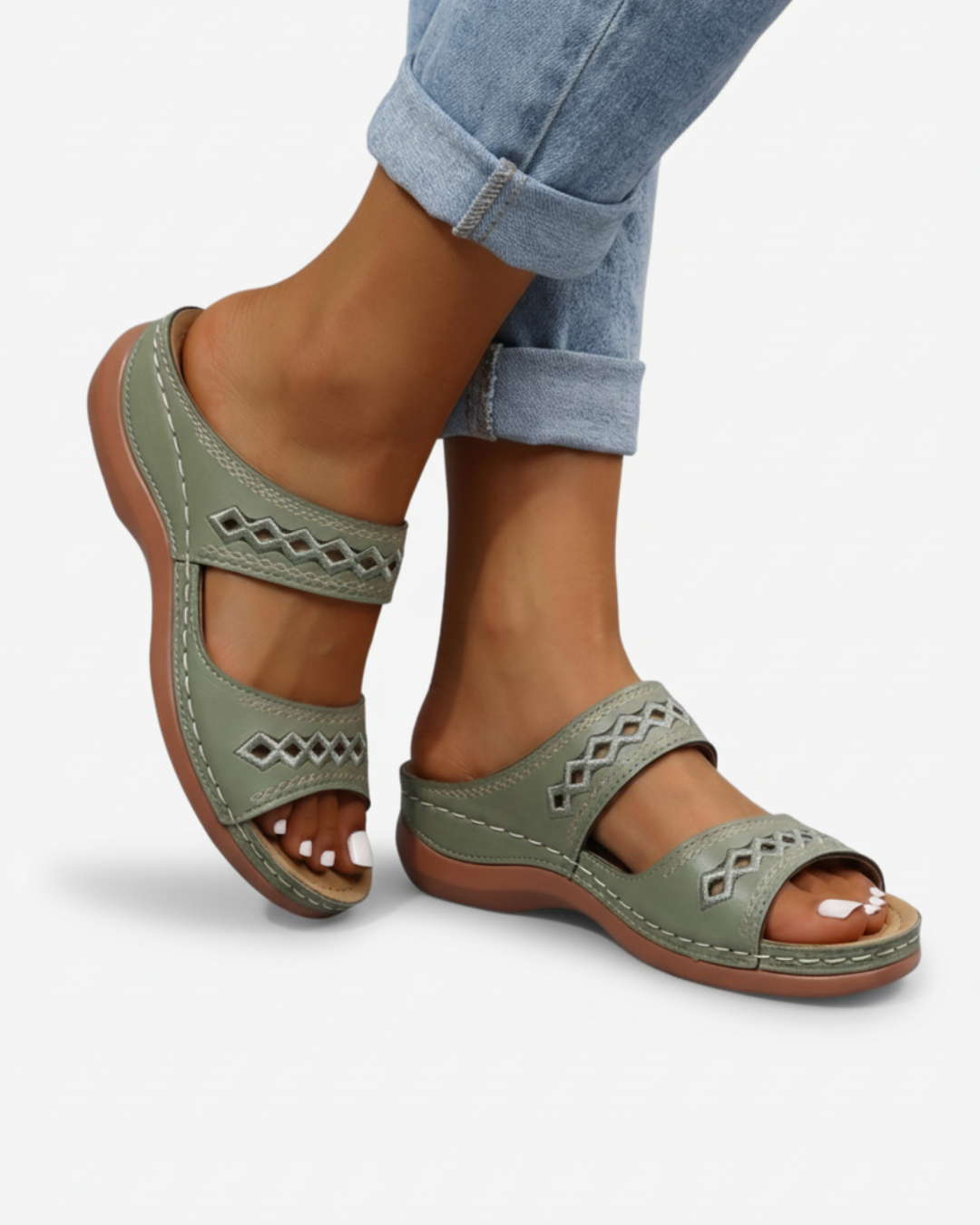 Slide Sandals Double Strap Cutout Upper Open Toe