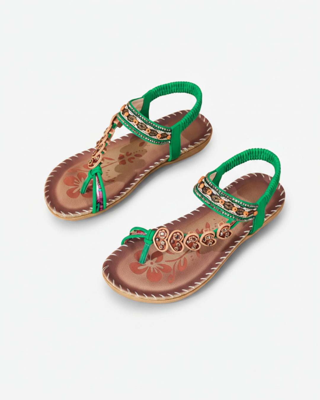 Thong Sandals Beaded Flower Elastic Ankle Strap Slip On