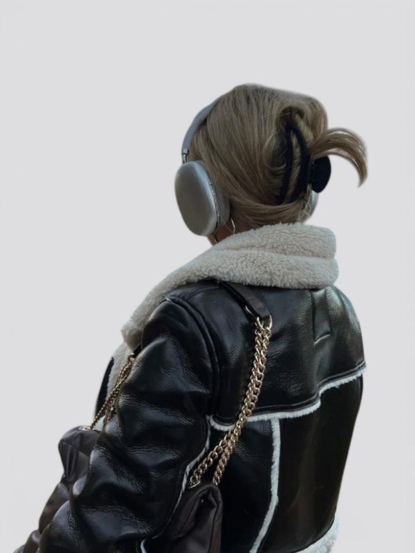 Reversible Cropped Jacket for Women – Faux Leather and Faux Fur Zip Up Warm Coat