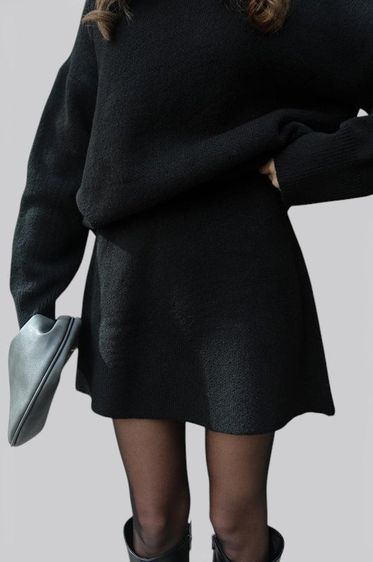 Women’s Knit Two Piece Skirt Set with Fitted Top and High Waist Skirt