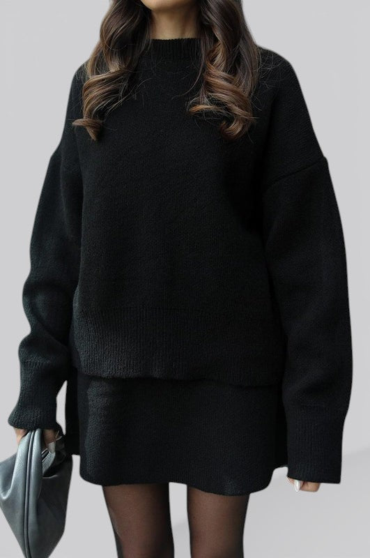 Women’s Knit Two Piece Skirt Set with Fitted Top and High Waist Skirt