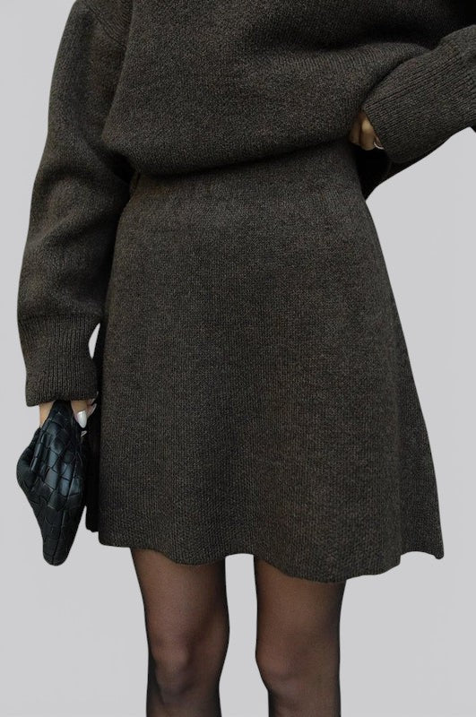 Women’s Knit Two Piece Skirt Set with Fitted Top and High Waist Skirt