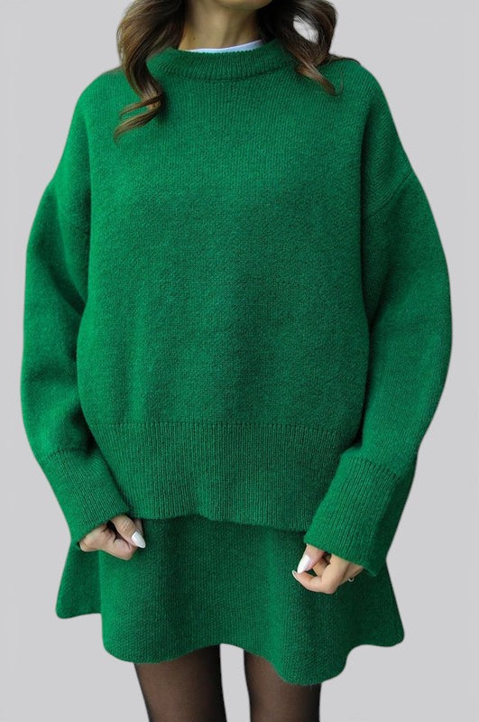 Women’s Knit Two Piece Skirt Set with Fitted Top and High Waist Skirt