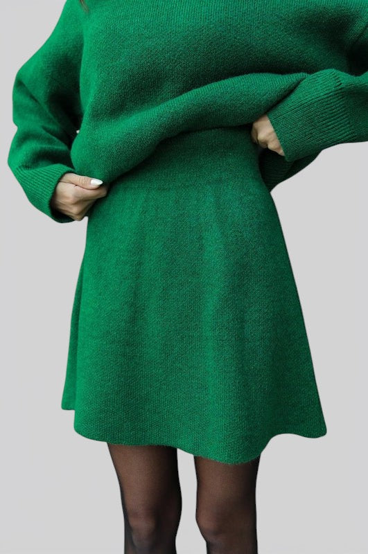 Women’s Knit Two Piece Skirt Set with Fitted Top and High Waist Skirt