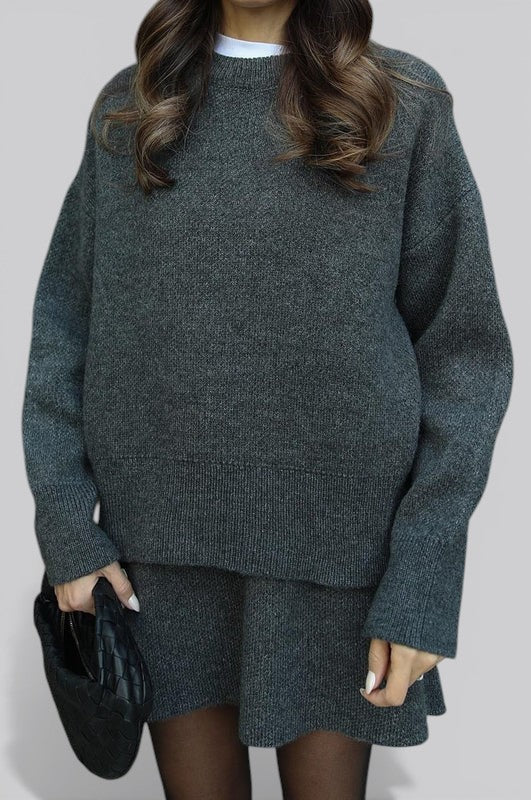 Women’s Knit Two Piece Skirt Set with Fitted Top and High Waist Skirt