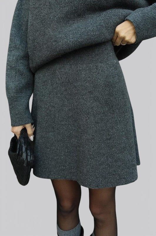 Women’s Knit Two Piece Skirt Set with Fitted Top and High Waist Skirt