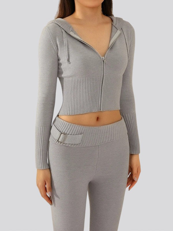 Women’s Ribbed Knit Two Piece Set – Matching Top and Bottom Lounge Outfit