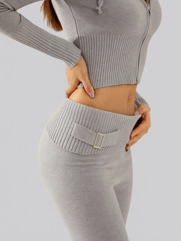 Women’s Ribbed Knit Two Piece Set – Matching Top and Bottom Lounge Outfit