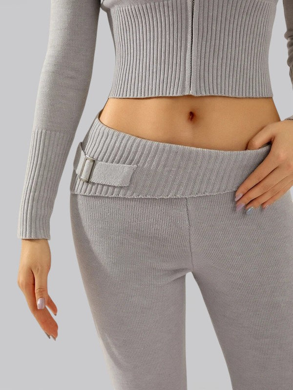 Women’s Ribbed Knit Two Piece Set – Matching Top and Bottom Lounge Outfit