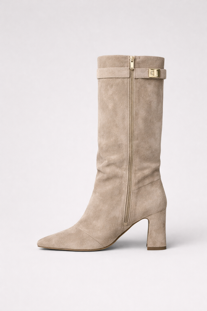Women’s Knee High Block Heel Boots – Premium Leather or Suede Zip Up Winter Boots