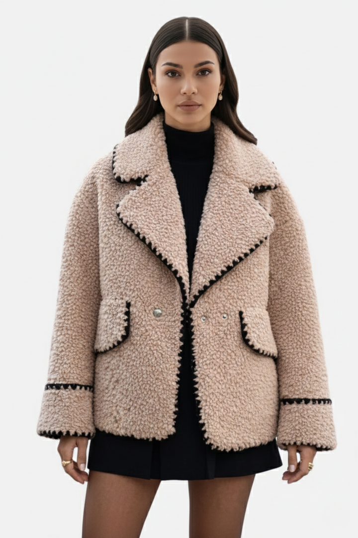 Faux Fur Sherpa Fleece Double Breasted Jacket Notched Lapel
